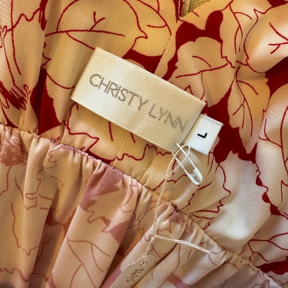 Christy Lynn Allegra Silk Chiffon Maxi Dress Red Leaf Women's Large - Picture 7 of 9